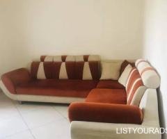 L shape Rust and cream 7 seater sofa +3seater divider sofa